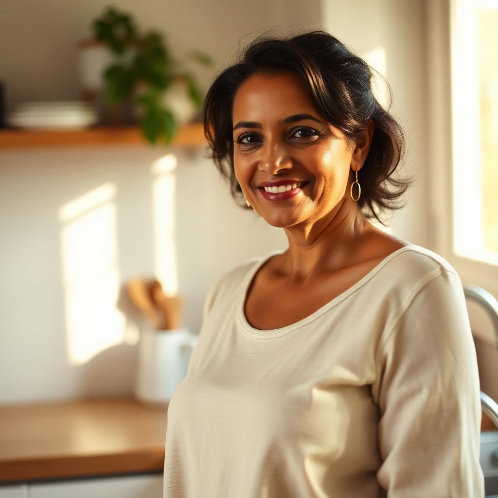 Priya in her sunlit kitchen