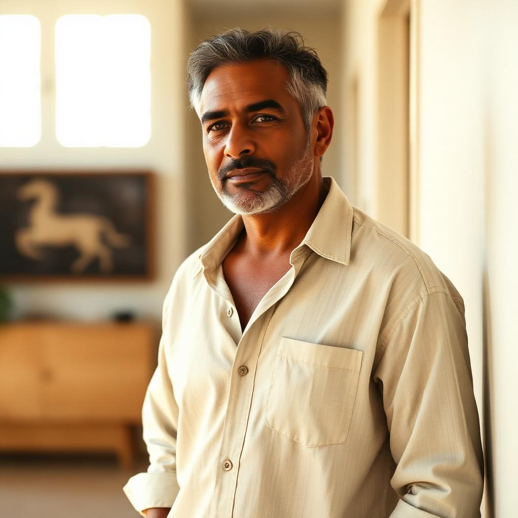Suresh in a sunlit hallway at home